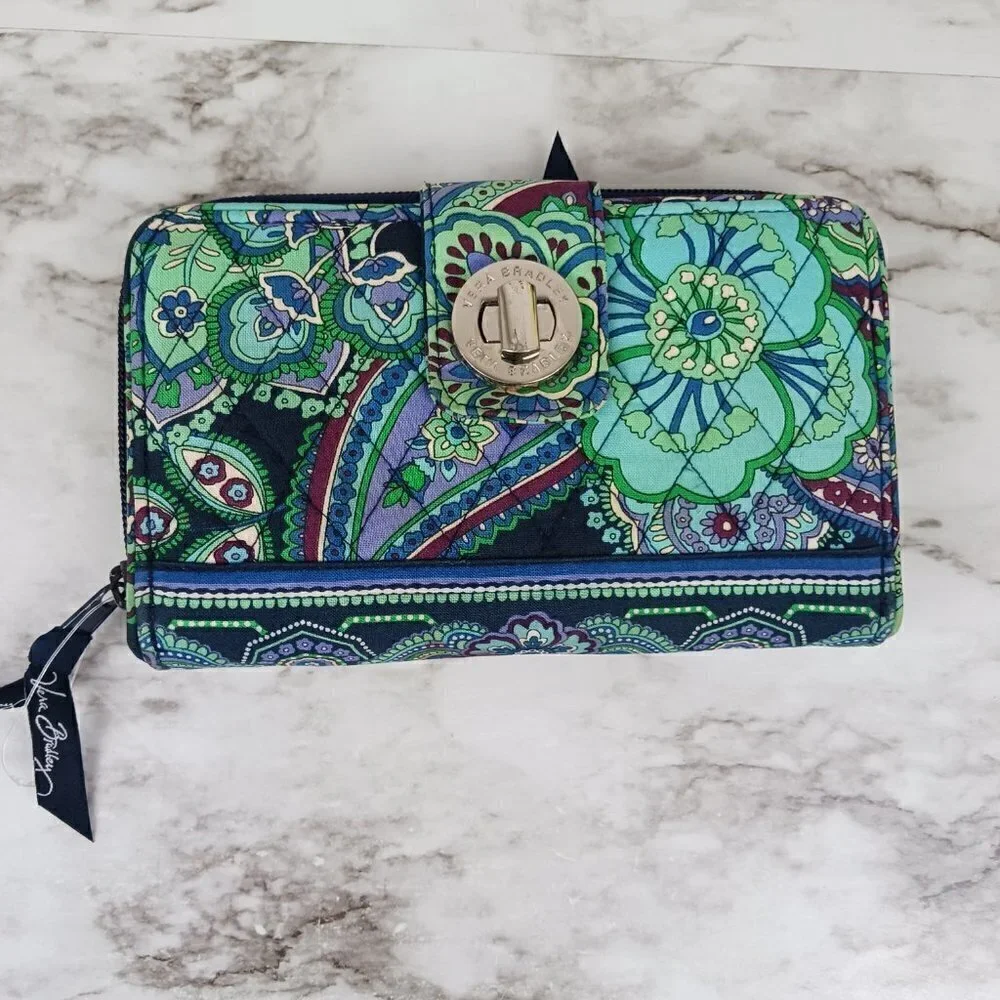 VERA BRADLEY RHYTHM & BLUES PATTERN TURN LOCK WALLET WOMEN